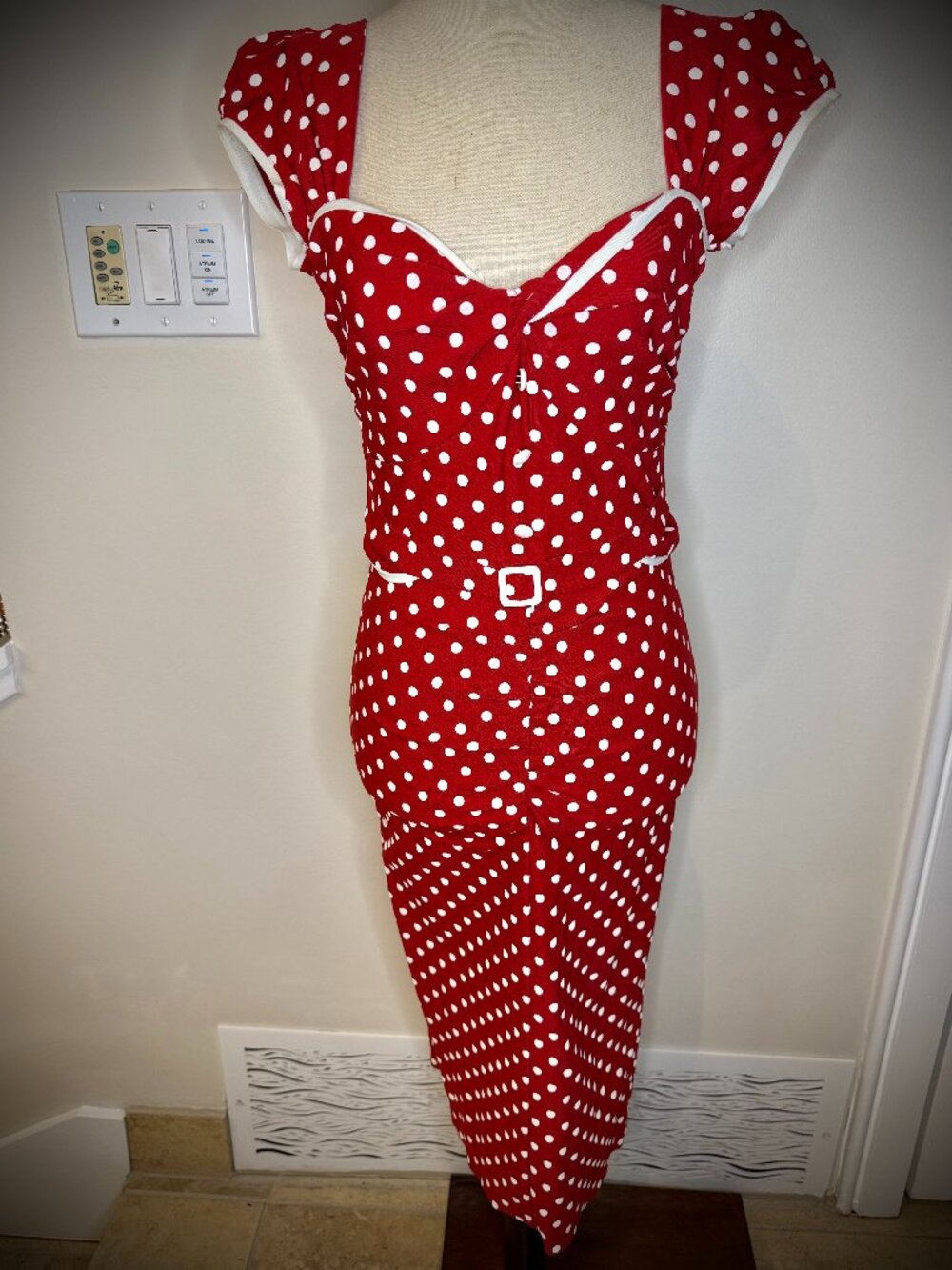 RARE Stop Staring Billion Dollar Baby Red w/ white Polkadots Retro Wiggle Pinup